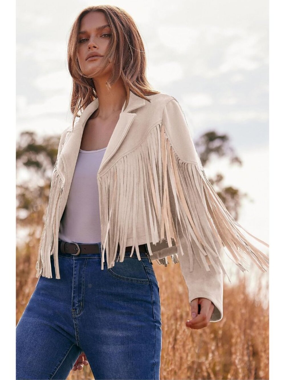 Women's Fringe Faux Suede Leather Jackets - Picture 3 of 9